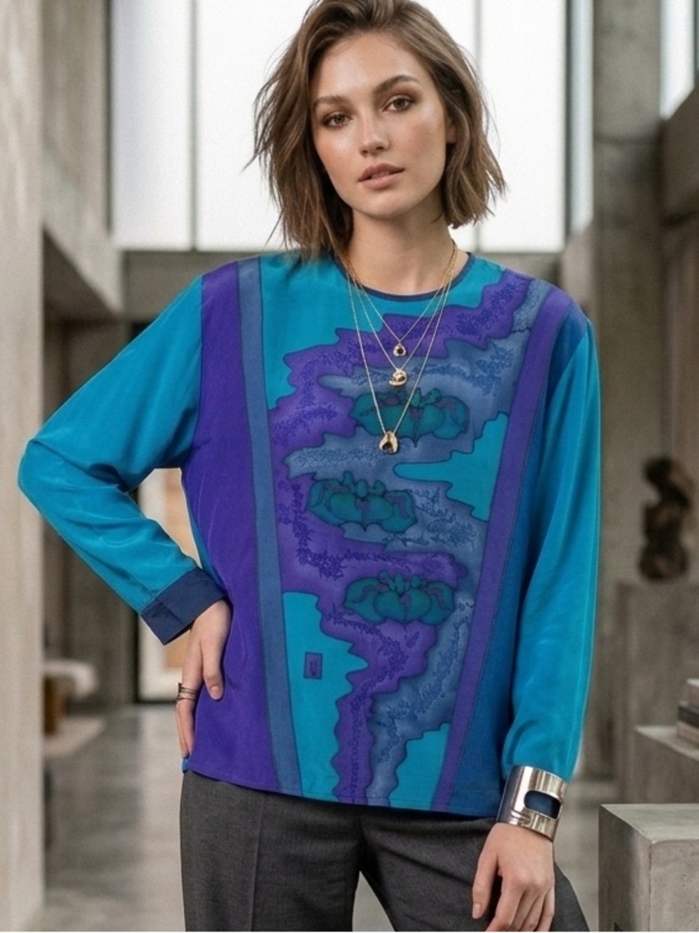 Vintage Ports International Silk Art Pop Shell Blouse - Made in Canada